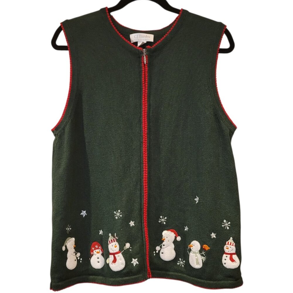 Y2KArtsy Snowman Embroidered Holiday Vest XL 14W Grandmacore Art Teacher